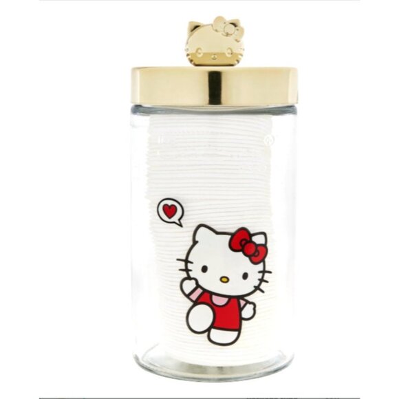 HELLO KITTY x The Crème Shop Reusable Glass Jar + Premium Cotton Pads Beauty - Picture 2 of 3